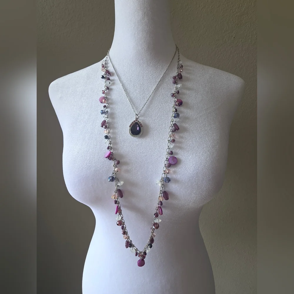 Cato Purple and Silver Multi-Stone Necklace - Picture 1 of 4